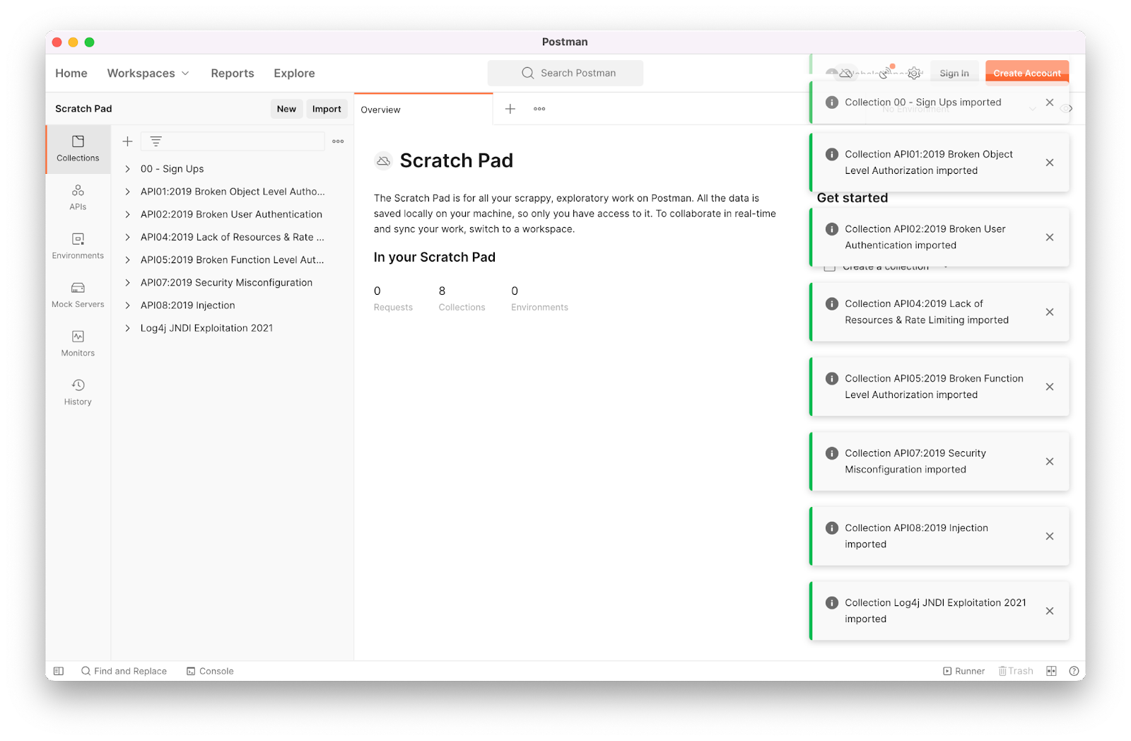 Screenshot of postman after importing collection